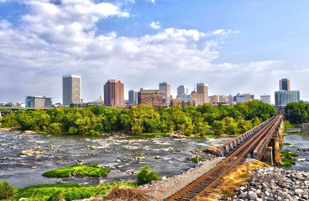 view of downtown richmond from creek