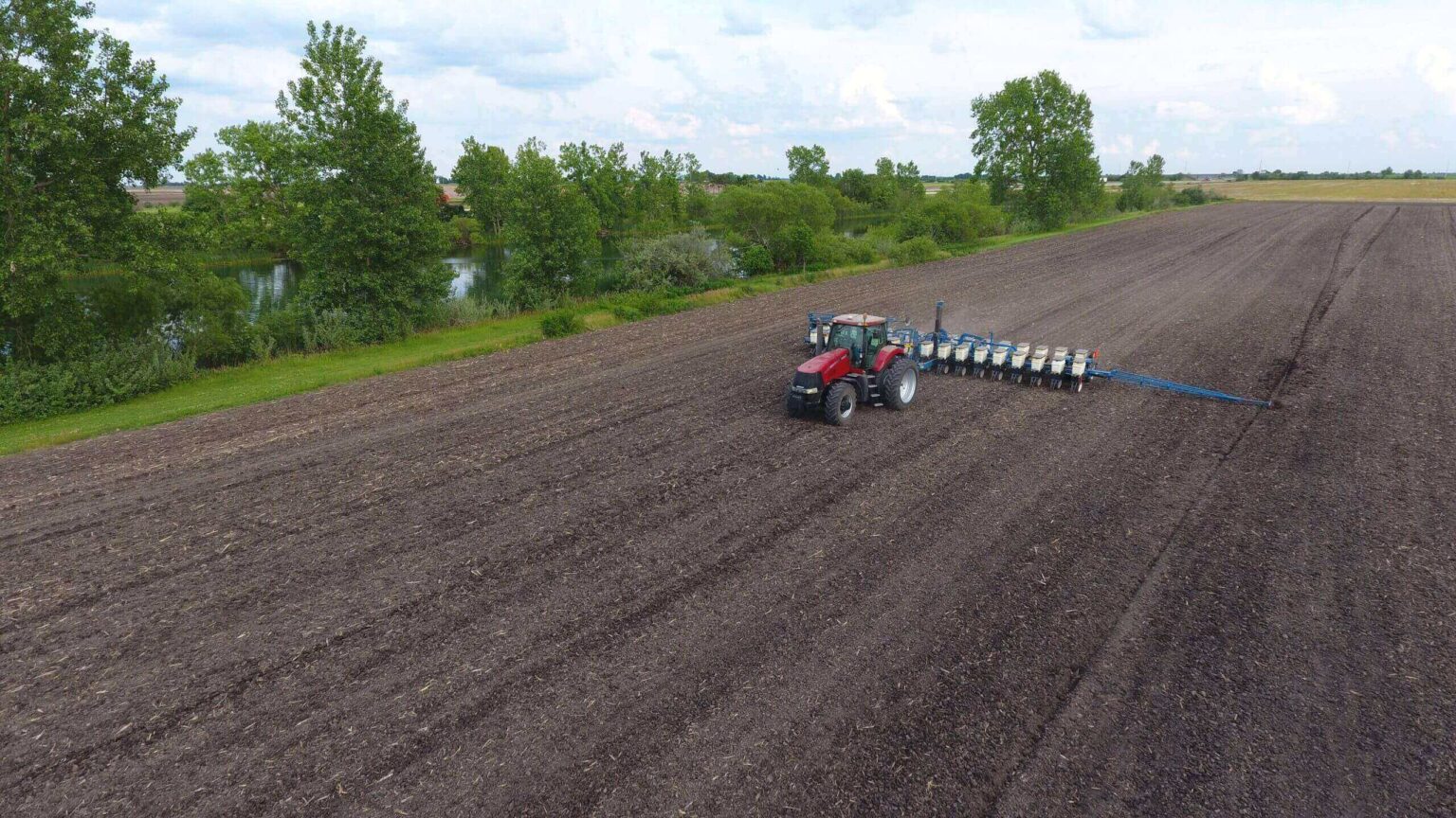 tractor mows farmland